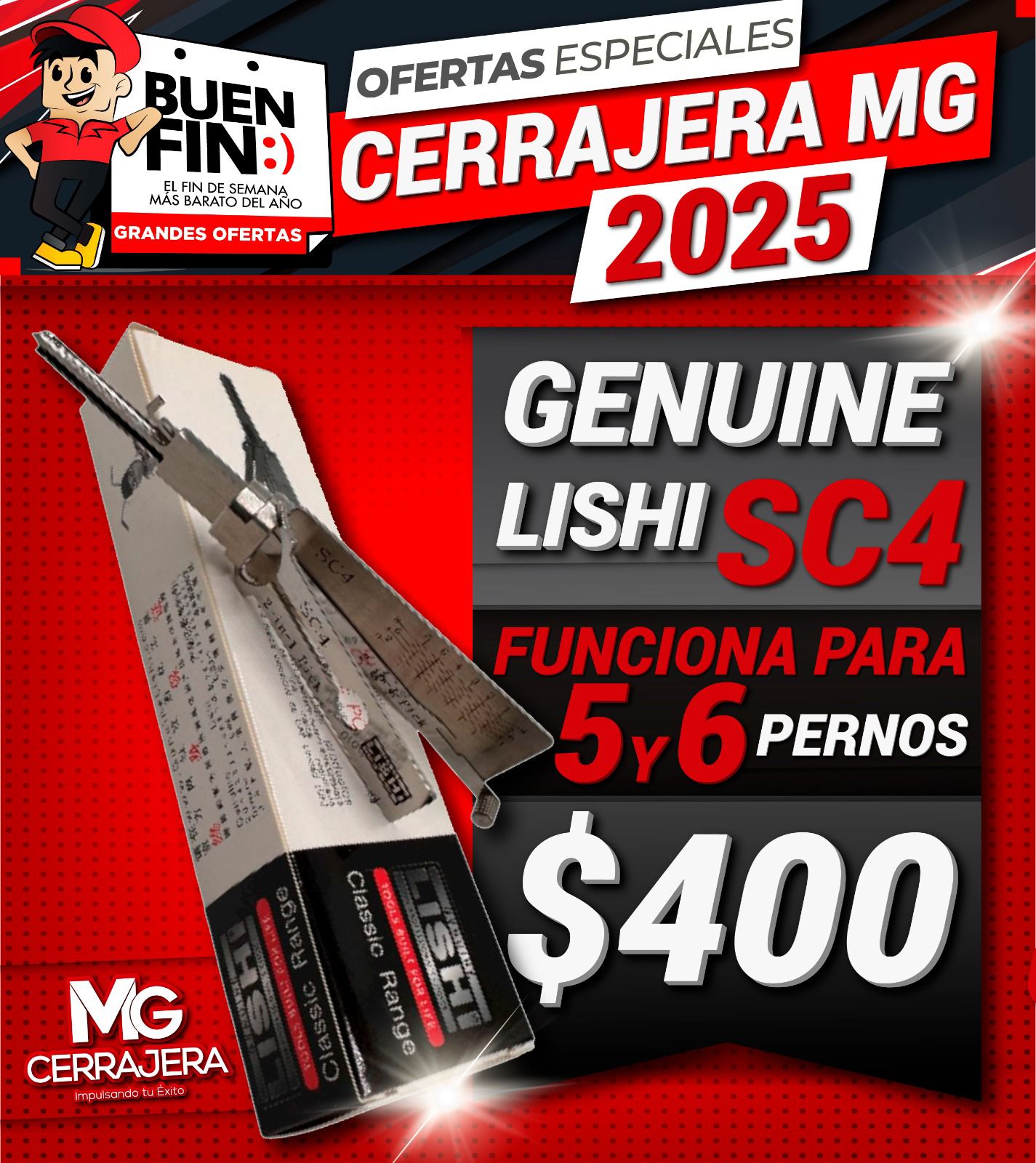 Genuine Lishi SC4 5Y – Ganzúa Profesional de 4 Pernos para Cerraduras